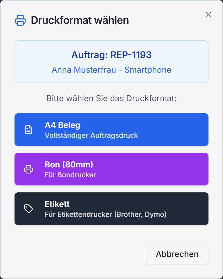 Beleg, Bon oder Etikett drucken