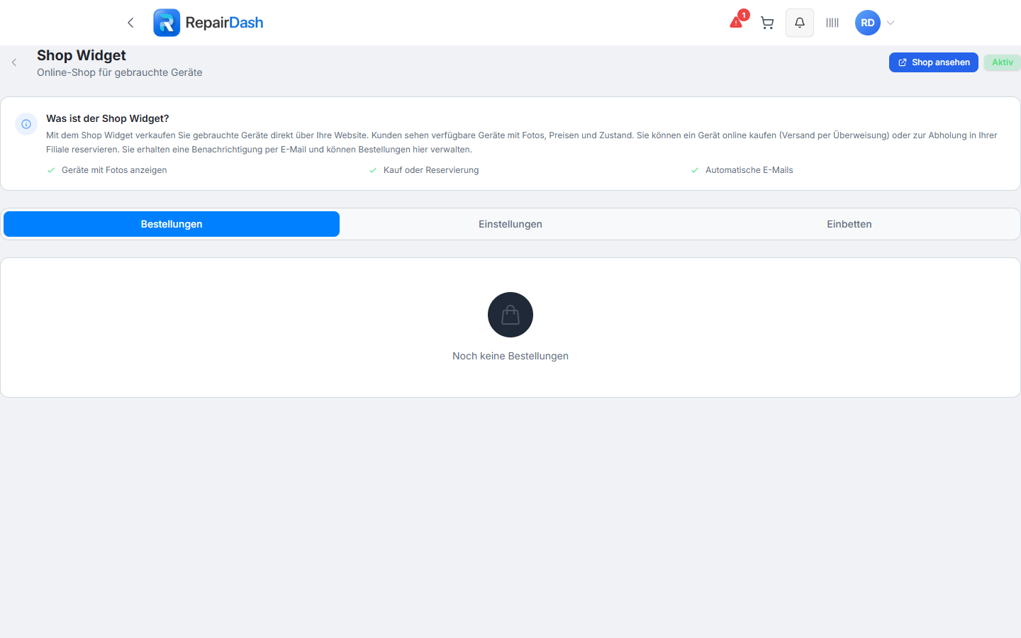 Online-Geräteshop Screenshot