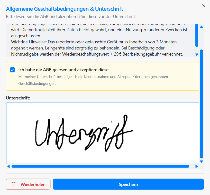 Digitale Kundenunterschrift