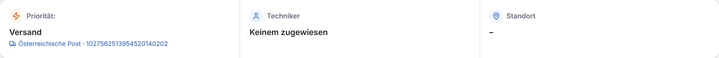 Sendungsnummer im Reparaturauftrag unter der Priorität