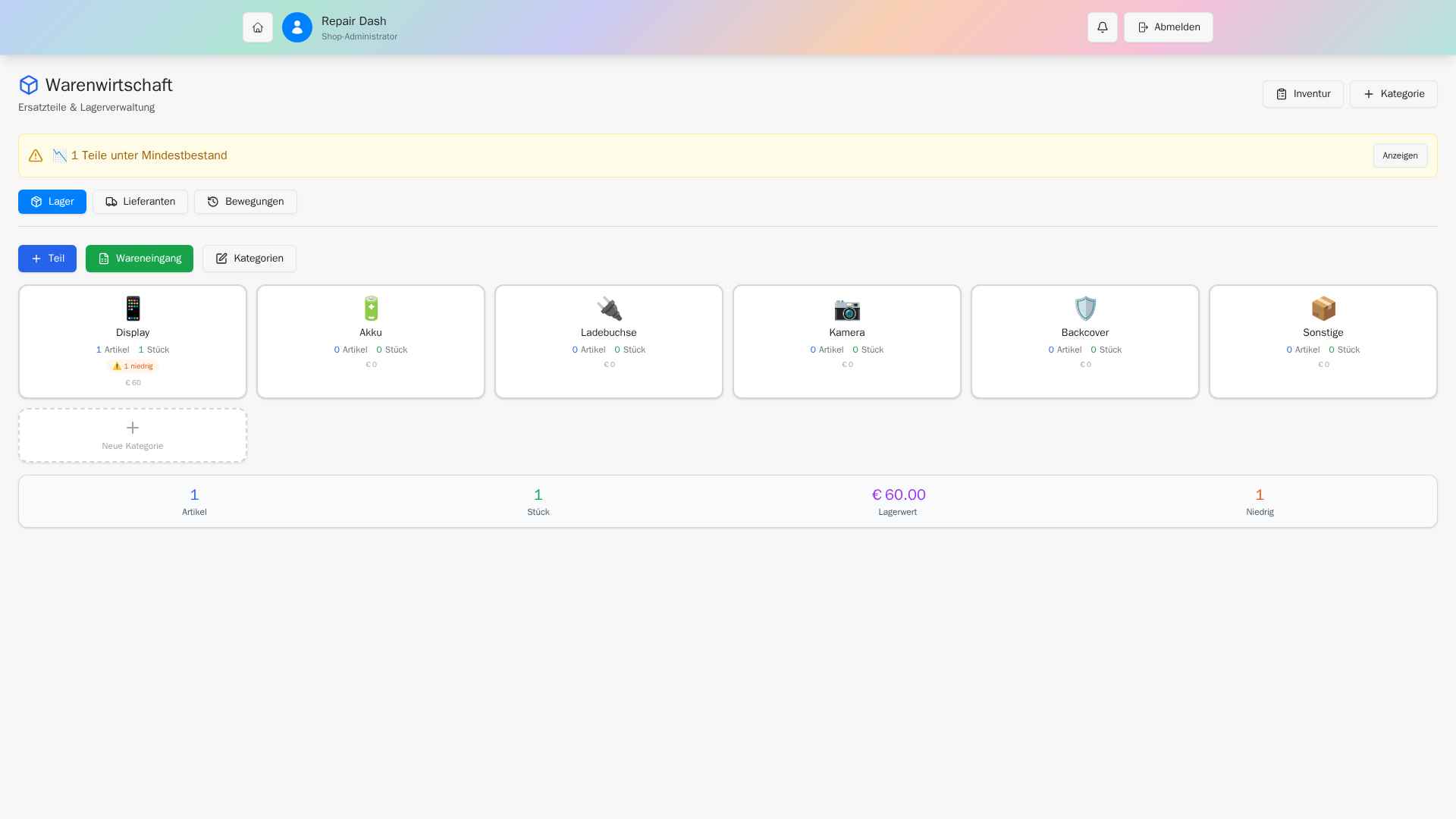 Warenwirtschaft & Lager Screenshot